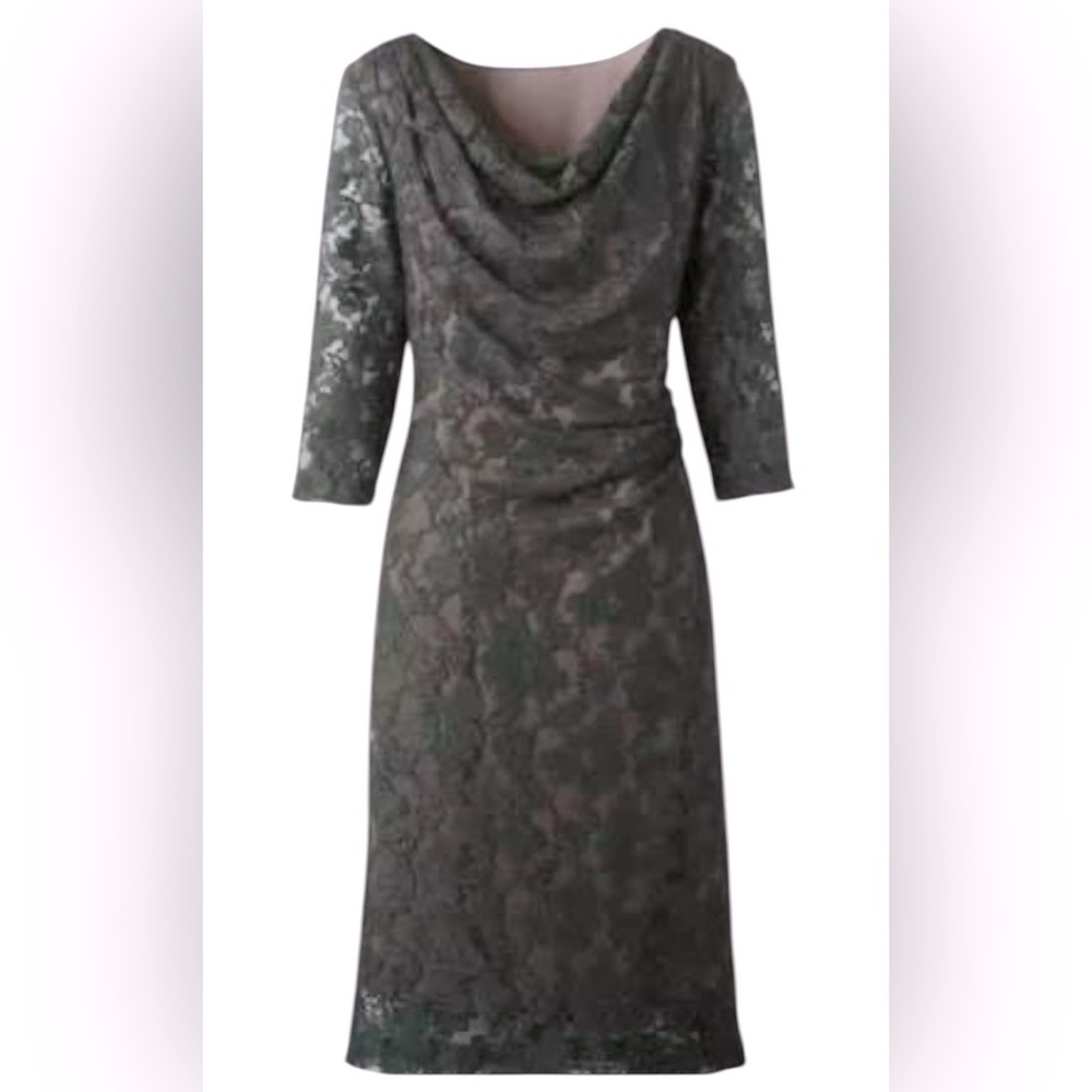 Coldwater Creek Gray Long Sleeve Lace Dress